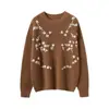 Suéter de Cachemir para Mujer 100% Cachemir Puro Otoño e Invierno Nuevo Cuello Redondo Hombros Caídos Mangas Bordadas de Manga Larga Jersey de Punto