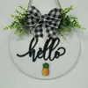 Plaid Floral Lazo HELLO Colgante de Puerta de Madera Accesorios de Flores Decoración Colgante de Pared para Puerta de Casa Plaid