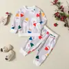 Conjunto Navideño de Dos Piezas para Niños Dibujo de Papá Noel Estampado Integral Sudadera con Capucha de Manga Larga Pantalones Jogger Sueltos Conjunto Casual
