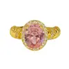 Anel Aberto Vintage com Pedra Zircônia Rosa Nicho Luxo Leve High-End Anel Empilhável Totalmente Cravejado de Diamante para Mulheres