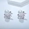 Pendientes de Plata de Alta Gama y Elegantes con Pétalos Incrustados de Cristal y Perlas, Pendientes Personalizados Transfronterizos