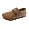 Sapatos de Algodão de Inverno Femininos Novos Versáteis Slip-on Sola Plana Estilo Casual Veludo Adicionado Espessado Estilo Birkenstock Confortáveis Modernos Sapatos Femininos