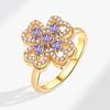 Anel Aberto Flor de Diamante Zircônia Roxo Novo Rotativo Transfronteiriço Design Feminino Nicho Anel de Descompressão