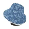 Sombrero de pescador de mezclilla bordado floral para mujer de primavera y verano, lavado, protección solar, estilo callejero casual, con bordes deshilachados