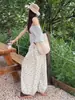 Pantalones florales estilo rústico con ribete de encaje, nuevos pantalones casuales relajados versátiles de pierna ancha holgados cropped para mujer de verano