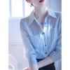 Camisa de Rayas Azules Única y Super Atractiva Popular de Este Año para Mujer 2025 Nueva Primavera Temprana Estilo Francés Camisa Interior