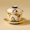 Caneca de Chá Cerâmica Fofa com Tampa para Mulheres, Apresentando um Design de Caquis, Conjunto de Chá Kung Fu de Alta Qualidade Que Não Queimará Suas Mãos