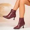 Botines de tacón medio retro para otoño e invierno con punta para mujer, nuevos, de piel de cordero, con hebilla francesa, tacón grueso, color marrón
