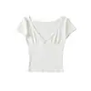 Sexy Camiseta Corta Ajustada de Manga Corta con Cuello en V Adelgazante para Mujer, Nueva Colección de Verano, Top Adelgazante de Manga Corta con Hombro Normal