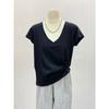 Camiseta Lila Estilo Coreano Cuello en V Suave Copo de Nieve Lino Algodón para Mujer Holgada Manga Corta Verano Elegante Versátil Top Camiseta Básica
