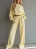 Conjunto de Moletom Casual Minimalista de Manga Curta/Longa e Calça Wide-Leg Estilo Europeu e Americano Outono/Inverno 2026