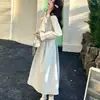 Vestido Cruzado de Encaje con Bloques de Color Patchwork de Temperamento Dulce para Mujer Otoño Falso Dos Piezas Ajustado a la Cintura Falda Larga de Corte A