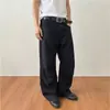 Venta al por mayor de fábrica Pantalones de trabajo de tono azul lavado azul francés Tendencia americana Versátiles Arrugados Rectos Pierna ancha Hombre