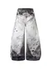 Pantalones casuales de pierna ancha unisex, estilo retro de verano 2026, con estampado de tinta degradado, doble cintura y pierna curva