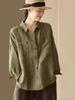 Camisa de Manga Larga de Algodón y Lino Vintage, Nueva Versátil para Primavera y Otoño, Holgada, Adelgazante, Cuello Polo, Elegante, Rejuvenecedora, Ropa para Mujer