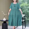 Vestido para Mulheres, Comprimento Médio, Vestido de Verão para Mãe, Vestido Longo de Algodão e Seda Acima do Joelho, Roupa para Mulheres de Meia-Idade, Vestido de Praia Curto-Manga Tamanho Grande para Mulheres