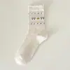 Calcetines de Punto Fair Isle de Longitud Media para Mujer, Estilo Nuevo Otoño e Invierno, Calcetines de Algodón Blancos con Lazo de Corazón y Rizo, Estilo Coreano con Zapatos y Calcetines Birkenstock