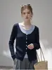 Blusa de tricô em blocos de cor, estilo francês, cor marrom Maillard, com aparência de duas peças, para mulheres, design único para outono e inverno