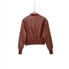 Amazon 2026 Otoño Estilo Europeo y Americano Nueva Moda Francesa Elegante Chaqueta de Cuero Sintético con Cuello Alto Abrigo Versátil para el Trabajo