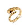 Novo anel aberto de aço inoxidável 304 com design de cobra em formato de diamante dourado, joia versátil de design europeu e americano para atacado
