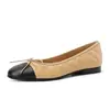 Nuevos Zapatos Planos Casuales Estilo Chanel con Lazo Bloque de Color Piel de Oveja para Mujer, Zapatos de Ballet Planos de Punta Redonda con Patrón de Diamantes