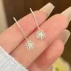 Exquisita y Dulce Flor de Cinco Pétalos Línea para Oreja Aguja de Plata S925 Nicho Elegante Borla Joyería para Oreja Explotación Agujeros de Oreja Pendientes