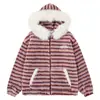 Abrigo de Lana de Cordero y Algodón con Rayas Rojas y Rosas y Capucha para Hombres y Mujeres, Nuevo Estilo de Invierno, Corte Holgado, Engrosado, Ropa de Algodón Cálida, Longitud Media