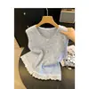 Chaleco de punto patchwork con ribete de encaje dulce estilo coreano para mujer, nuevo chaleco suéter de moda para otoño e invierno que rejuvenece