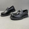 Zapatos Casuales de Cuero Genuino para Hombre de Estilo Británico de Otoño, Zapatos de Hombre de Estilo Business con Suela Gruesa, Zapatos de Cuero para Hombre de Puntera Ancha con Cuero Vacuno