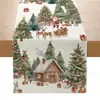 Corredor de mesa temático de Natal, best-seller transfronteiriço, poliéster, impressão de alta definição, pinheiro, rena, cena de neve, corredor de mesa para decoração de feriados para uso doméstico
