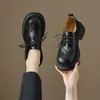 Sapatos Casuais Femininos Romanos Retro Franceses de Couro Genuíno com Plataforma, Cadarço, Salto Bloco Robusto, Camada Única, Usáveis em Todas as Estações, Confortáveis de Pele de Ovelha