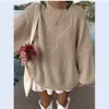 Suéter Pulôver de Malha Grossa Xadrez Estilo Europeu para Mulheres, Novo Outono/Inverno Solto com Ombro Caído Manga Longa Malha Macia Gola Redonda
