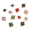 Cobre Relleno de Oro de 18K Cristal Circonita Borde Trébol de Cuatro Hojas Doble Colgante Accesorios Colgante Hecho a Mano DIY Accesorios para Joyería Venta al por Mayor