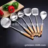 Espátula Zunya No Magnética de 8 cm Espátula de Acero Inoxidable Mango de Madera Maciza para el Hogar Espátula para Cocinar Colador de Cocina Cuchara Coladora Espátula Utensilios de Cocina