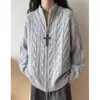 Invierno 2026 Nuevo Estilo Coreano Suéter de Punto Trenzado para Hombre con Cuello Alto Moda Masculina Chaqueta Cardigan de Punto con Doble Cremallera