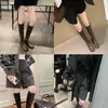 Botas de piel de oveja con 4 cm de aumento de altura interior, diseño elástico ajustado, botas de mujer color mango, botas altas de equitación hasta la rodilla, botas largas de otoño e invierno