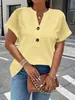 Primavera 2026 Ropa de Mujer de Comercio Exterior Amazon Wish Transfronterizo Nuevo Producto Tops Color Sólido Botón Trenzado Moda Manga Corta Tops para Mujer