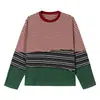 Yidao Vintage 2026 Primavera Nuevo Diseño de Bloques de Color Rayado Retro Americano Camiseta Unisex Holgada de Manga Larga