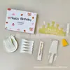 Juego de cuchillo, tenedor y plato para pastel en caja de regalo cinco en uno, juego de vajilla desechable para postres, juego de vajilla para pastel de cumpleaños