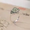 Novo Estilo Luxo Leve Jade Hetian Natural Prata Tailandesa Jade de Água Clara Jaspe Padrão Redondo Estilo Chinês Anel para Mulheres