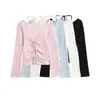 26098-26 Otoño Estilo Chica Hot Americana Ajustado Encaje Falso Dos Piezas Liso Retorcido Camiseta de Manga Larga con Cárdigan de Atar
