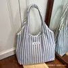 Bolsa de Lona Bolsa Tote de Gran Capacidad para Mujeres 2025 Nuevo Verano Nicho Rayada Simple Moda Bolso Bandolera Bolso de Hombro