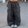 Pantalones casuales de estilo americano de secado rápido y pierna ancha para hombres y mujeres, pantalones de verano ligeros con retazos y bolsillos grandes, adecuados para bailar jazz y actividades de paracaidismo