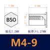 Columna de tuercas remachables de acero inoxidable 304 BSOS-M4 con orificio ciego, columna de tornillos de placa de presión de perno remachable de cabezal frío de orificio inferior 7.2