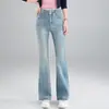 Jeans Acampanados Micro con Pedrería de Cintura Alta Personalizados para Mujer Otoño Nuevo Estilo Populares Este Año Artículo Caliente Ceñidos que Estilizan Estrechos