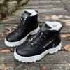 Zapatos de Algodón con Cordones de Cuero de Caña Alta Nuevos para Mujer Invierno Forrados de Lana Estilo Coreano Estudiante Cálidos con Suela Gruesa Amazon