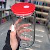 Vaso de sublimación de vidrio de color de 16 oz con tapa de color, transparente, esmerilado, con logotipo de transferencia térmica.