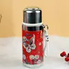 Caneca Térmica de Aço Inoxidável 316 Estilo Novo com Alto Apelo Estético, Design de Rosas e Peônias, Caneca de Chá com Alça de Transporte, Copo Portátil de Grande Capacidade
