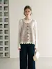 Camisola de punto de encaje estilo coreano para mujer, principios de otoño, cuello redondo, botones de madera, top corto sin mangas en capas