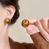 Brincos de Bola com Gradiente Cor de Café Estilo Retro de Hong Kong para Mulheres, Brincos de Design de Nicho Estético Único de Alta Qualidade